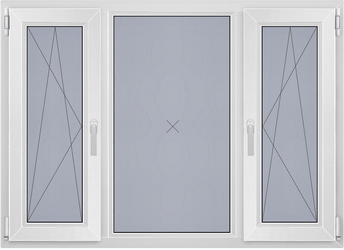 Окно трехстворчатое с двумя активными створками в доме серии П-44Т